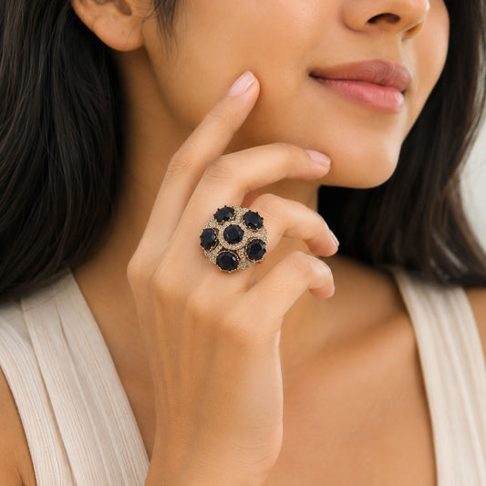 Black Color American Diamond Ring with Beautiful Modern Fashion Jewelry Design