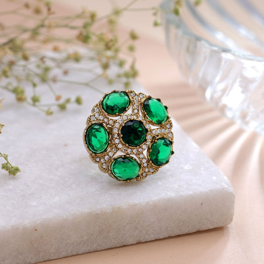 Green Color American Diamond Ring with Premium Sparkling Jewelry Finish