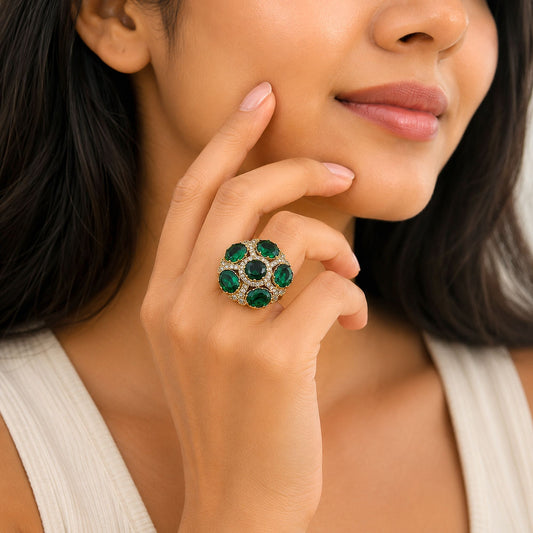 Green Color American Diamond Ring with Premium Sparkling Jewelry Finish
