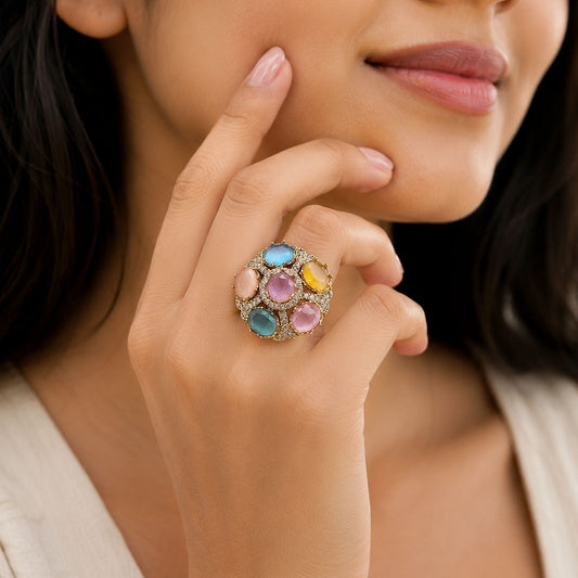 Mehrfarbiger amerikanischer Diamantring mit schönem, elegantem Modedesign