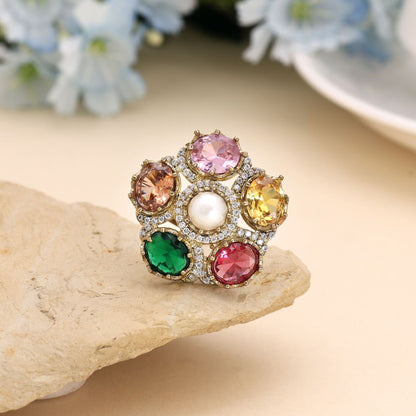 Multi Color American Diamond Ring Perfect For Festive And Statement Styling