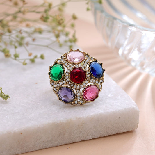 Red Color American Diamond Ring with Graceful Crystal Party Wear Style