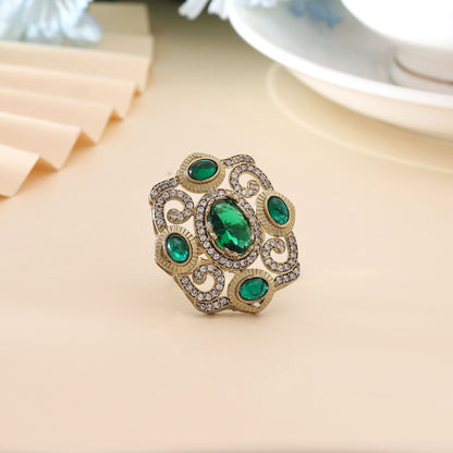 Green Color American Diamond Ring Crafted For Timeless Traditional Fashion
