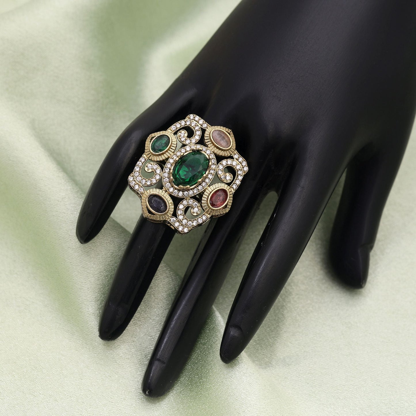 Multi Color American Diamond Ring Featuring Artistic Design And Premium Shine