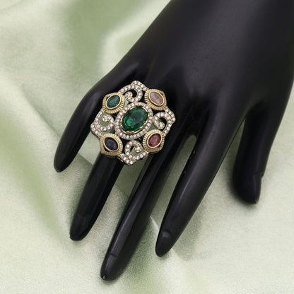 Multi Color American Diamond Ring Featuring Artistic Design And Premium Shine