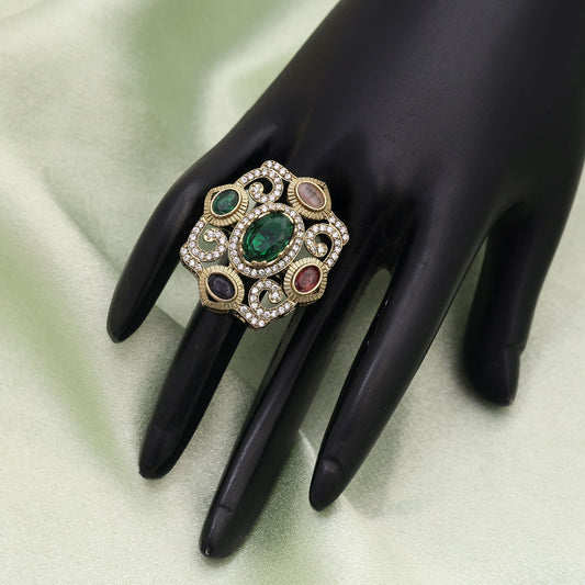 Multi Color American Diamond Ring Featuring Artistic Design And Premium Shine