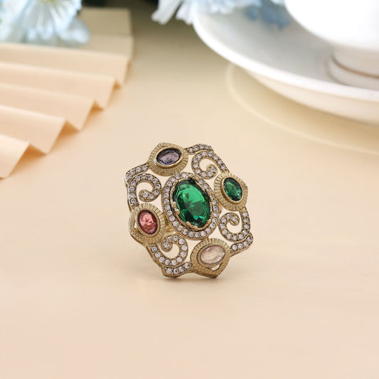 Multi Color American Diamond Ring Featuring Artistic Design And Premium Shine