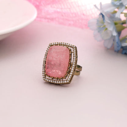 Pink Color American Diamond Ring Ideal For Festive Wear And Special Occasions