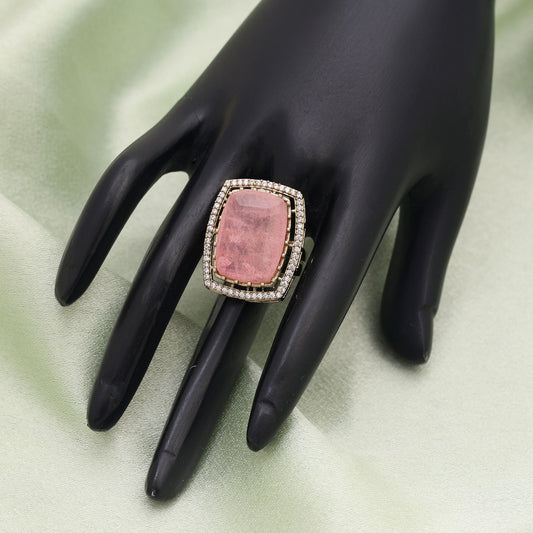 Pink Color American Diamond Ring Ideal For Festive Wear And Special Occasions