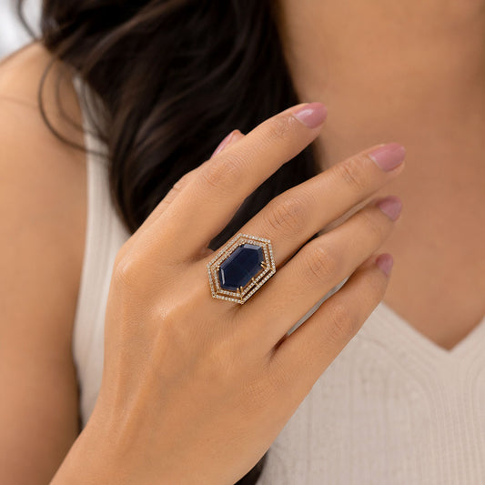 Blue Color American Diamond Ring Crafted with Premium Sparkling Crystal Finish