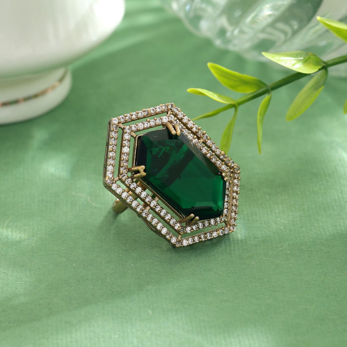 Green Color American Diamond Ring Elegant Stylish Daily Wear Jewelry Collection