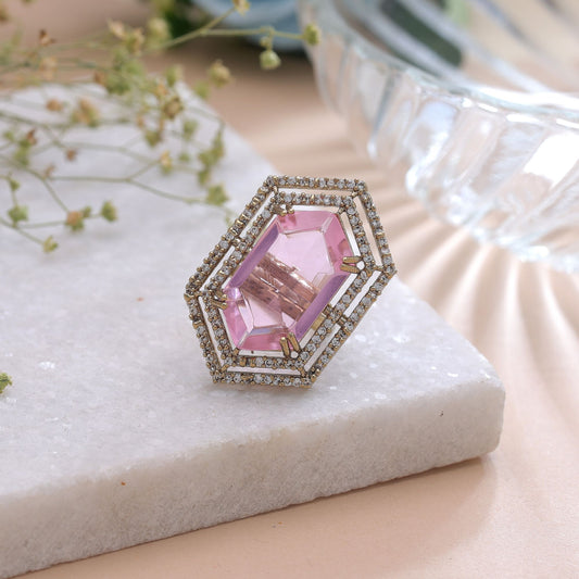 Pink Color American Diamond Ring Featuring Elegant Designer Jewelry Appeal