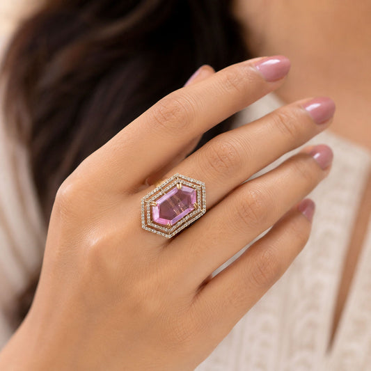 Pink Color American Diamond Ring Featuring Elegant Designer Jewelry Appeal