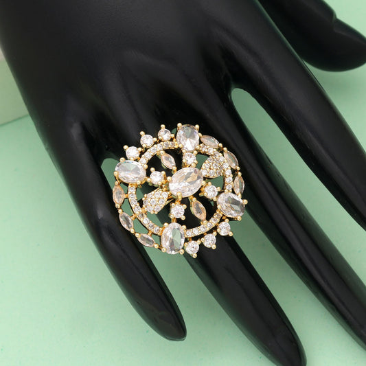 Gold Color American Diamond Ring Classic Bridal Statement Jewelry Collection Design