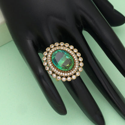 Green Color American Diamond Ring Stylish Trendy Ethnic Jewelry Collection Design