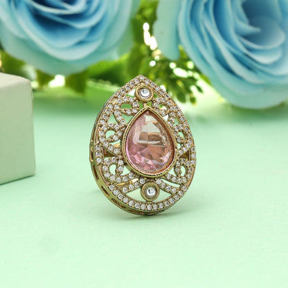 Light Pink Color American Diamond Ring Soft Elegant Daily Wear Jewelry Design