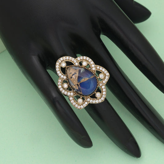 Firozi-farbener American-Diamond-Ring – Trendige, stilvolle ethnische Schmuckkollektion Design