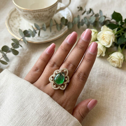 Green Color American Diamond Ring Minimal Classic Daily Wear Jewelry Design