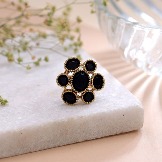 Black Color American Diamond Ring Featuring Premium Crystal Party Wear Appeal