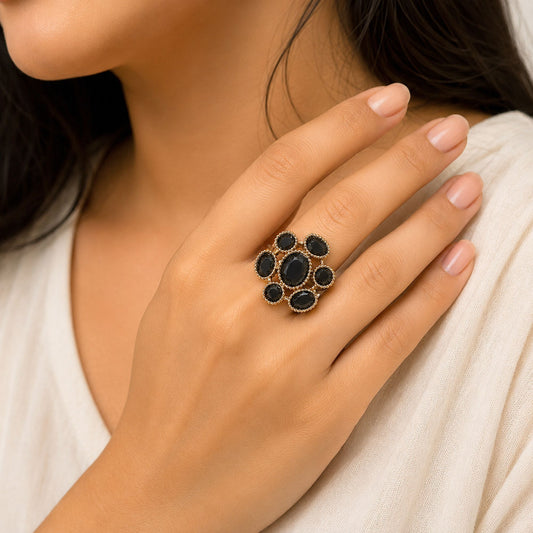 Black Color American Diamond Ring Featuring Premium Crystal Party Wear Appeal