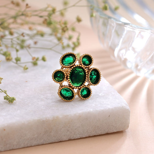 Green Color American Diamond Ring Crafted for Elegant Everyday Fashion Style