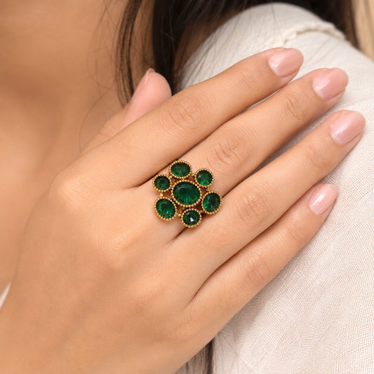 Green Color American Diamond Ring Crafted for Elegant Everyday Fashion Style