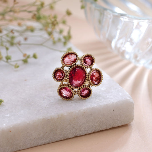 Pink Color American Diamond Ring with Elegant Sparkling Designer Fashion Style