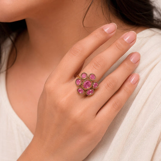 Pink Color American Diamond Ring with Elegant Sparkling Designer Fashion Style