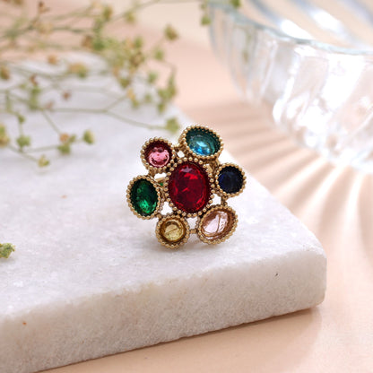 Red Color American Diamond Ring Featuring Graceful Sparkling Party Wear Design