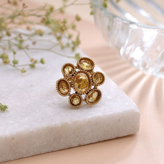 Yellow Color American Diamond Ring with Beautiful Modern Jewelry Design Finish