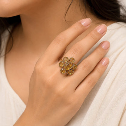 Yellow Color American Diamond Ring with Beautiful Modern Jewelry Design Finish