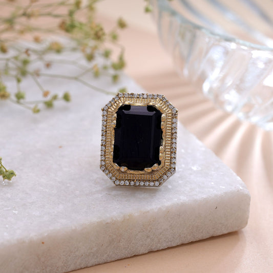 Black Color American Diamond Ring Crafted for Stylish Party Wear Fashion Look