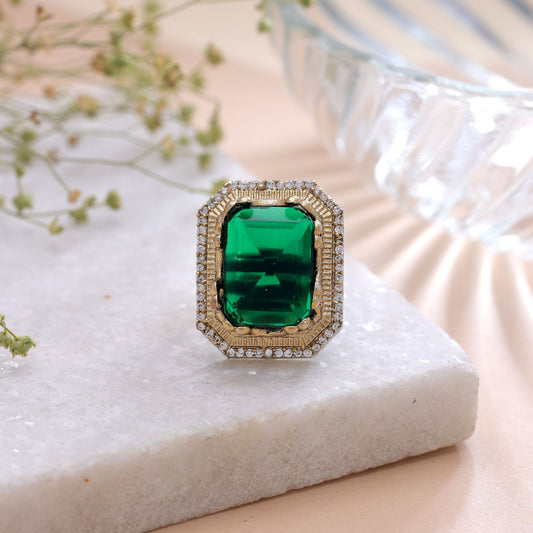 Green Color American Diamond Ring with Elegant Premium Crystal Jewelry Style