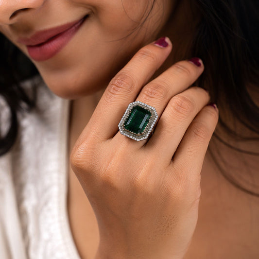Green Color American Diamond Ring with Elegant Premium Crystal Jewelry Style