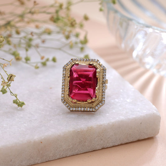 Pink Color American Diamond Ring Crafted with Beautiful Crystal Designer Finish