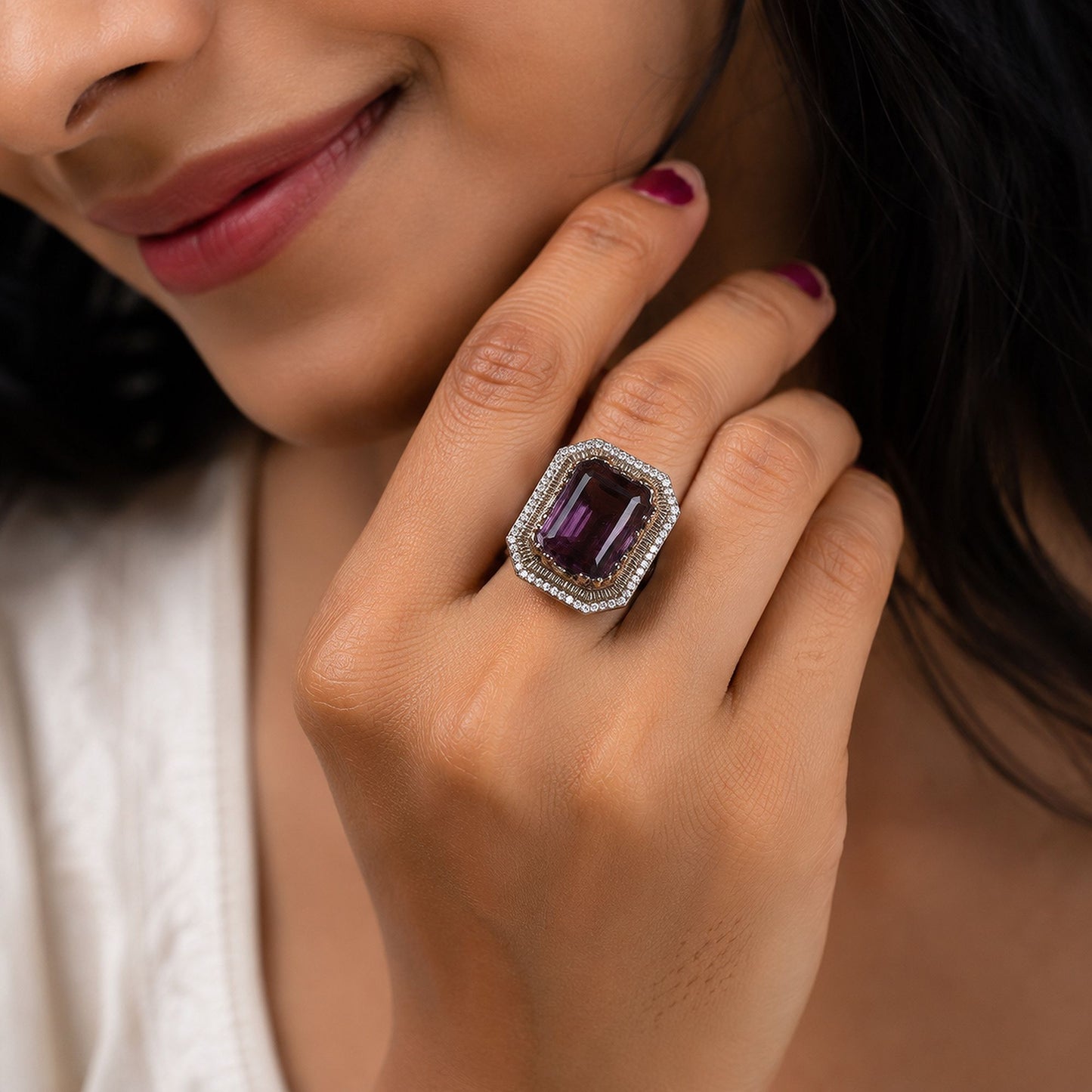 Purple Color American Diamond Ring Featuring Royal Sparkling Fashion Appeal