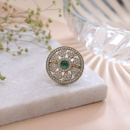 Green Color American Diamond Ring with Beautiful Sparkling Jewelry Appeal