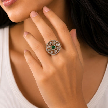 Green Color American Diamond Ring with Beautiful Sparkling Jewelry Appeal