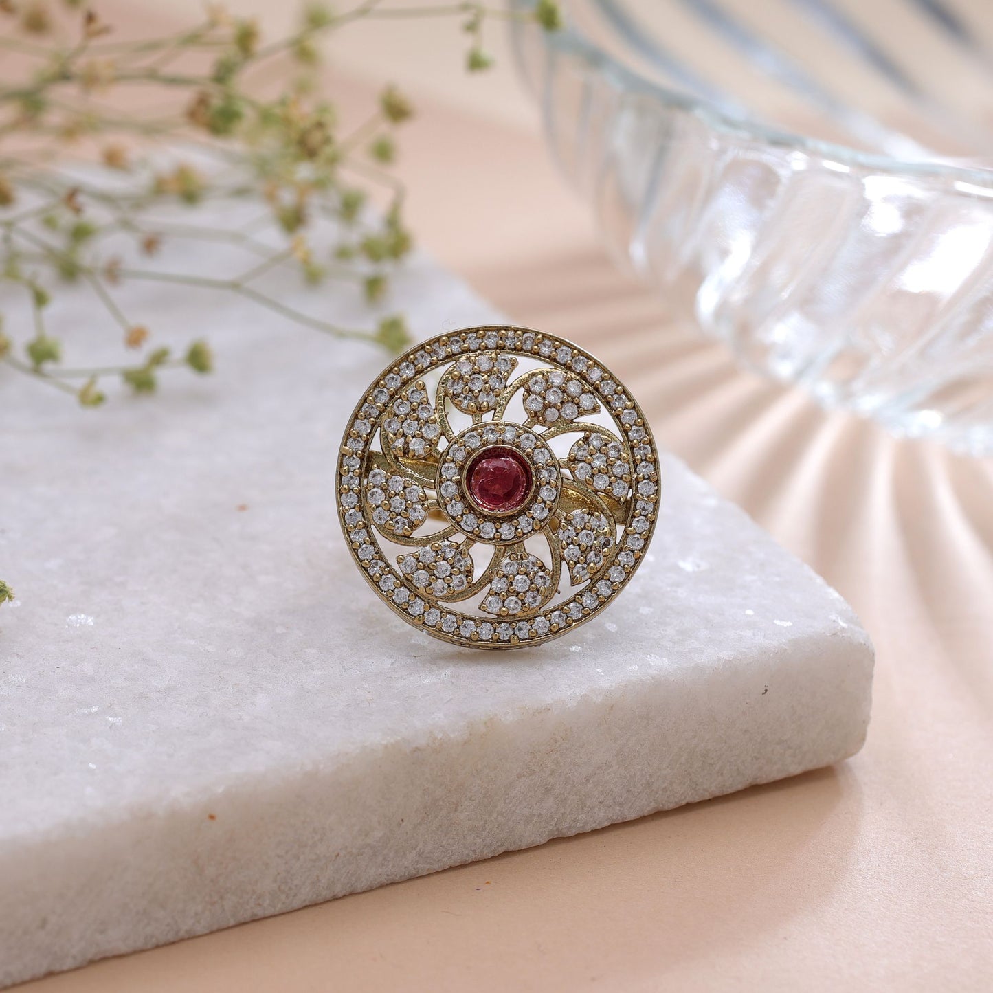 Pink Color American Diamond Ring Featuring Luxury Crystal Designer Finish