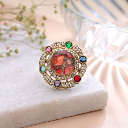 Multi Color American Diamond Ring Crafted with Premium Fashion Jewelry Design