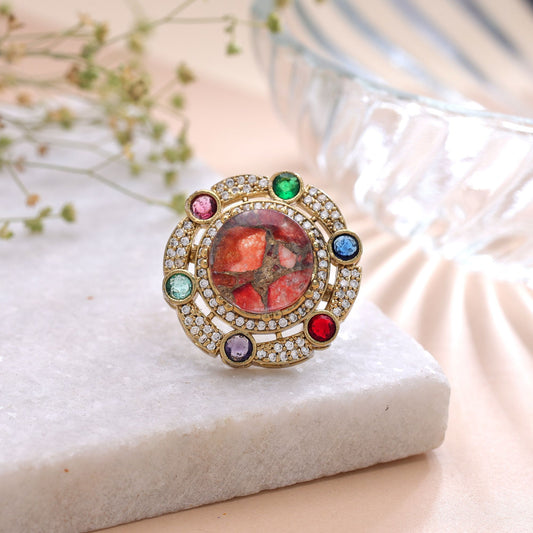 Multi Color American Diamond Ring Crafted with Premium Fashion Jewelry Design