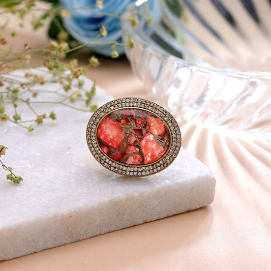 Orange Color American Diamond Ring with Stylish Crystal Fashion Jewelry Appeal