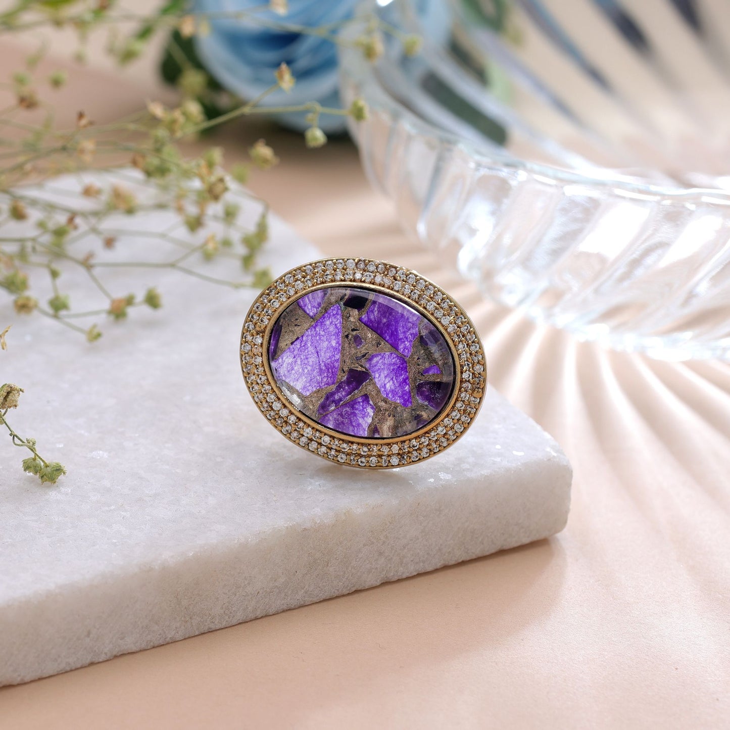 Purple Color American Diamond Ring Crafted for Premium Designer Jewelry Style
