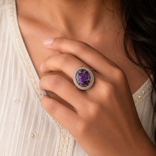Purple Color American Diamond Ring Crafted for Premium Designer Jewelry Style