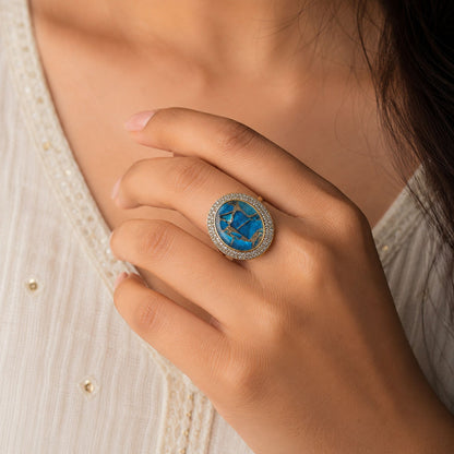 Turquoise Color American Diamond Ring Featuring Beautiful Sparkling Fashion Appeal