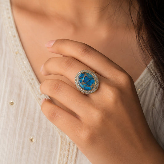 Turquoise Color American Diamond Ring Featuring Beautiful Sparkling Fashion Appeal