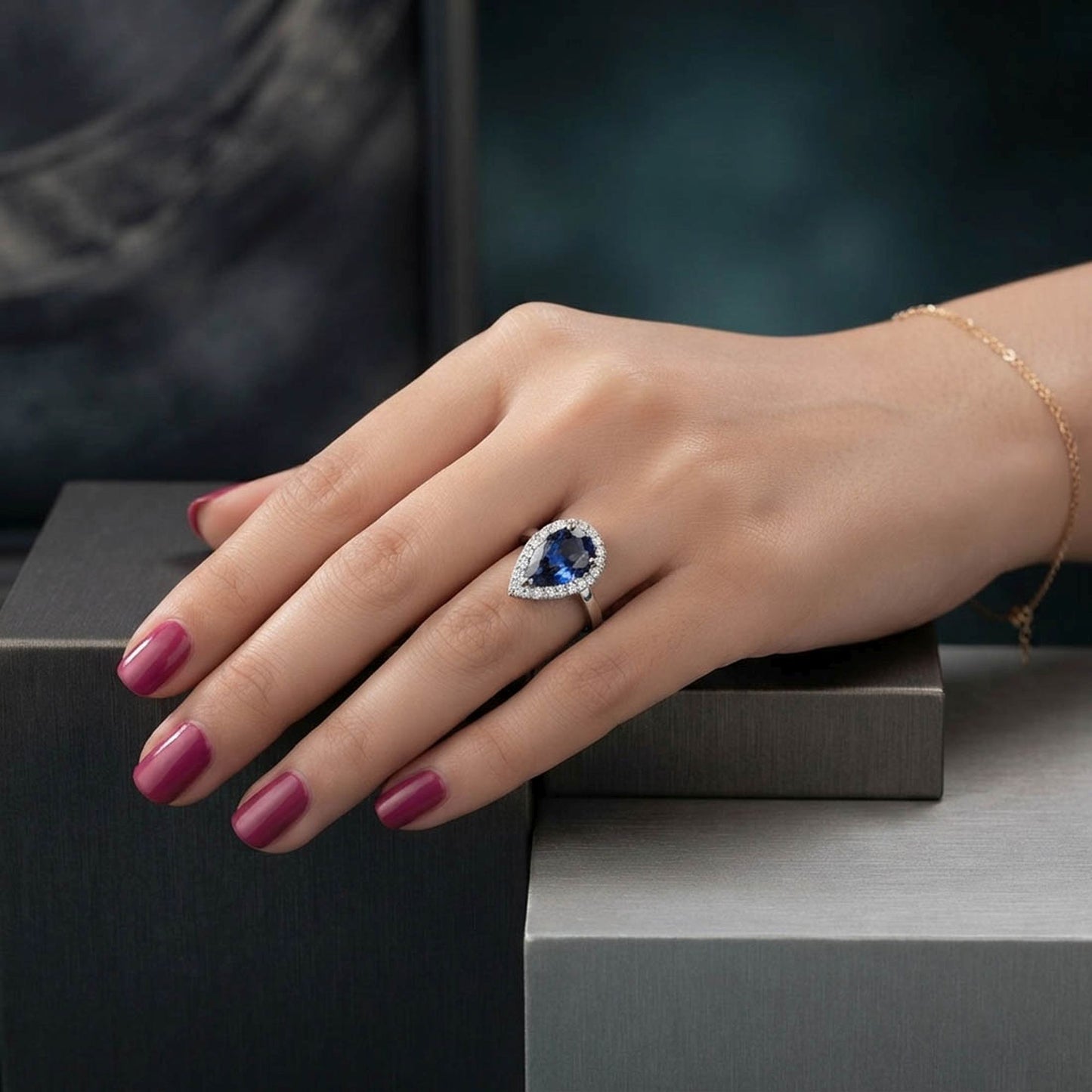 Blue Color American Diamond Ring Premium Designer Appeal