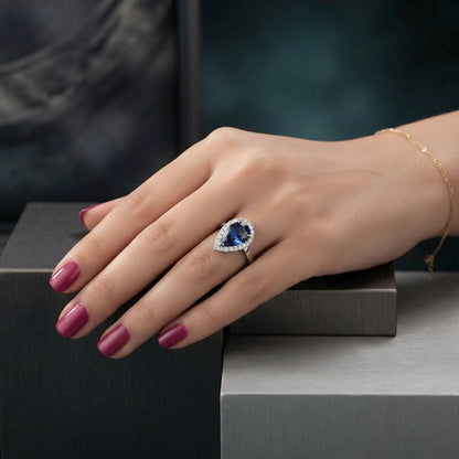 Blue Color American Diamond Ring Premium Designer Appeal