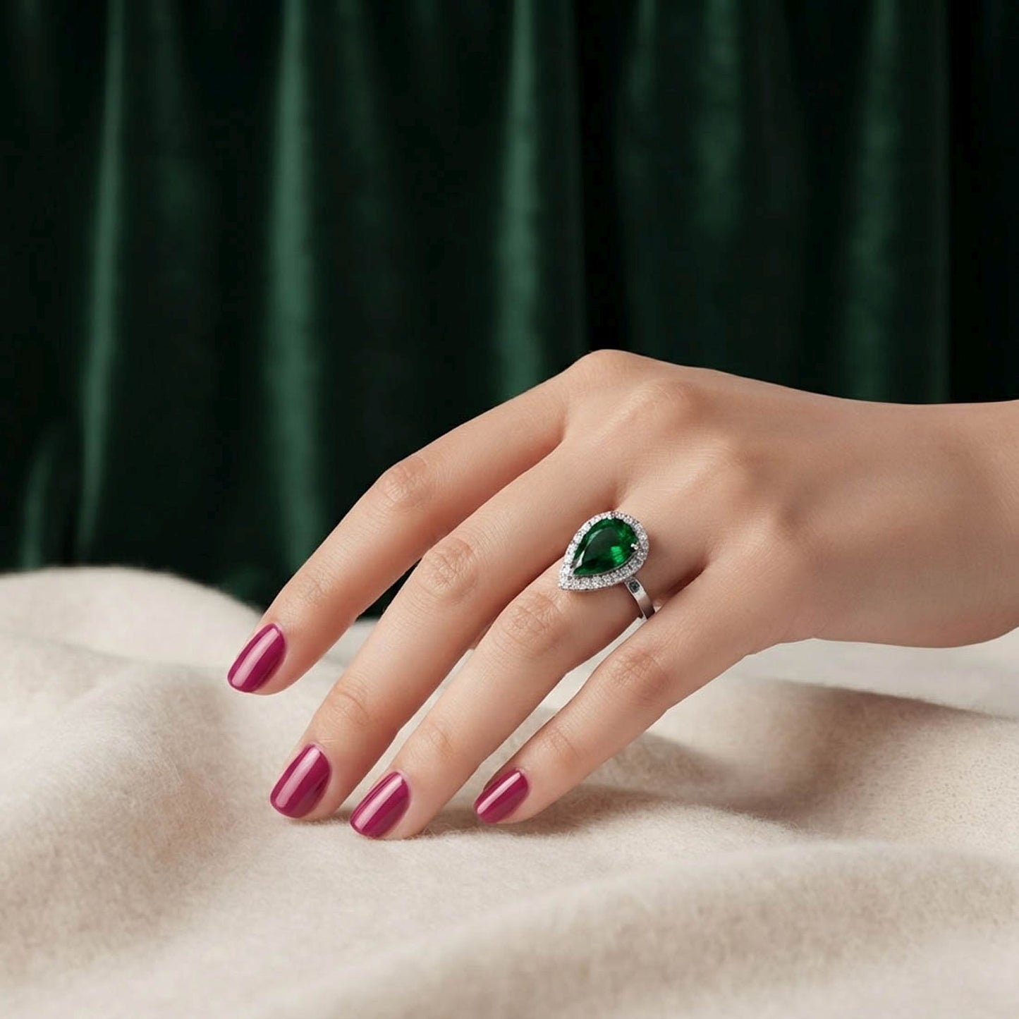 Green Color American Diamond Ring Elegant Sparkling Style