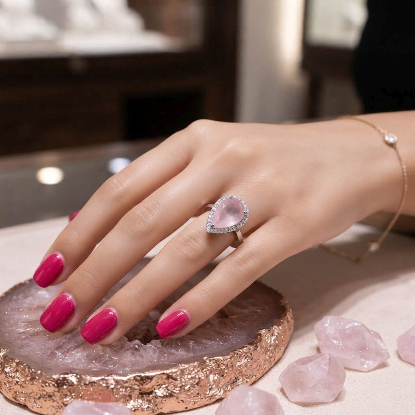 Light Pink Color American Diamond Ring Beautiful Designer Style
